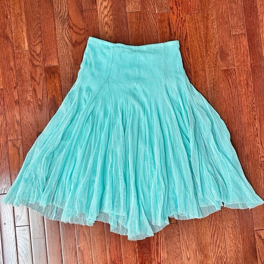 Made In USA Log In Sky Blue Fishnet Asymmetrical Unique Skirt Size Large - Picture 9 of 11